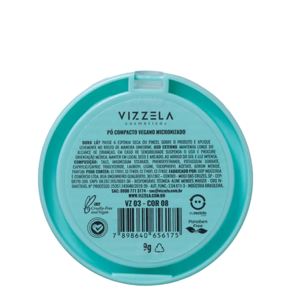 Pó Compacto Vegano Vizzela Cor 08 - 9g - Imagem 4