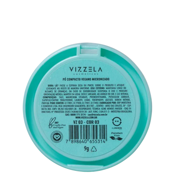 Pó Compacto Vegano Vizzela Cor 03-| 9g - Imagem 4