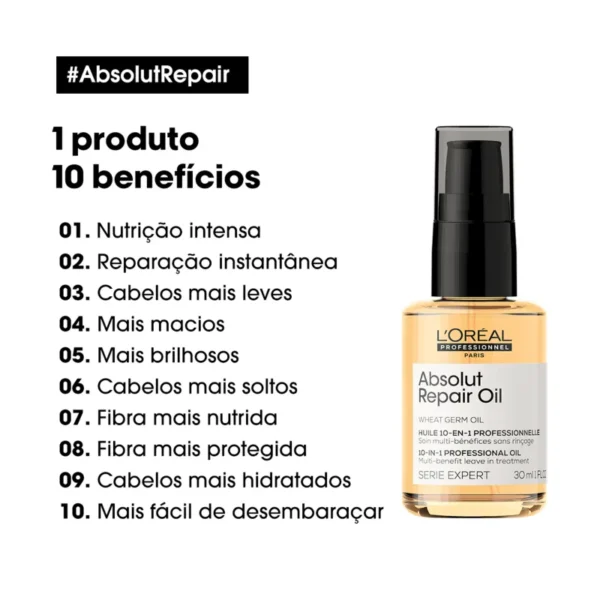 Óleo Reparador 10 em 1 L´ORÉAL PROFESSIONAL ABSOLUT REPAIR - 30ML - Imagem 3