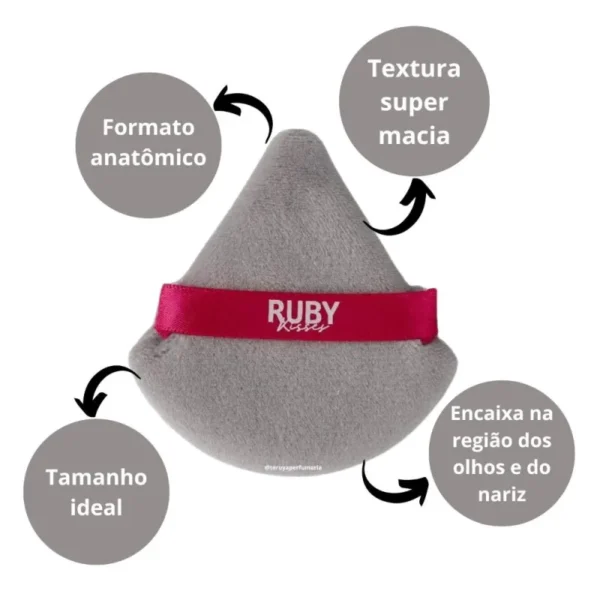 Esponja Puff Para Pó Ruby Kisses Triangular Cinza e Rosa - Imagem 2