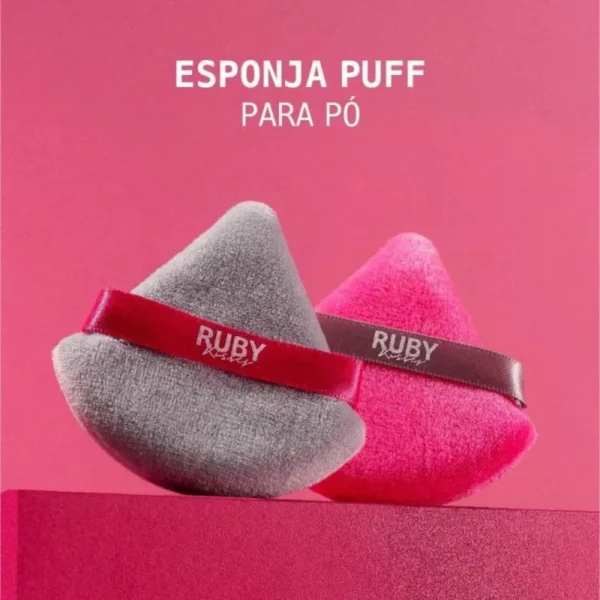 Esponja Puff Para Pó Ruby Kisses Triangular Cinza e Rosa - Imagem 4
