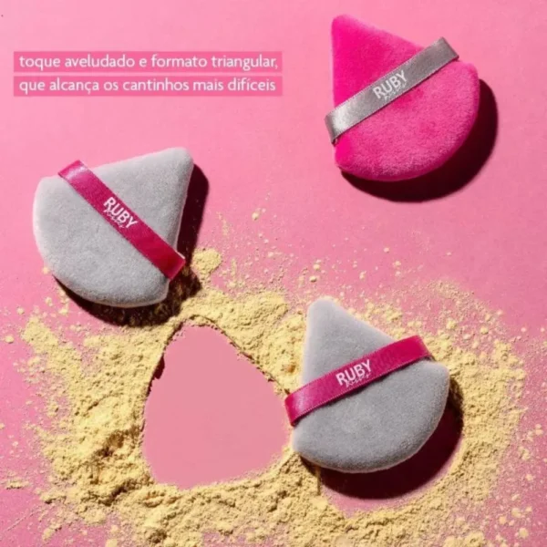 Esponja Puff Para Pó Ruby Kisses Triangular Cinza e Rosa - Imagem 5