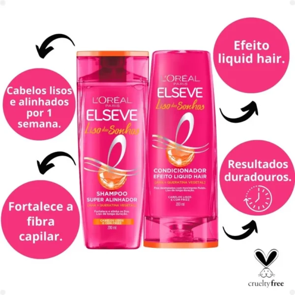 Kit Elseve Liso dos Sonhos Shampoo + Condicionador - 200ml - Imagem 2