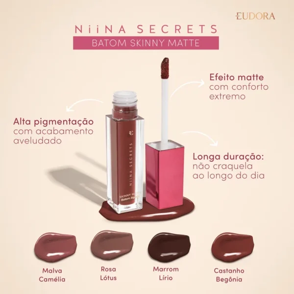 Batom Líquido Niina Secrets Skinny Matte Castanho Begônia - 5ml - Imagem 2