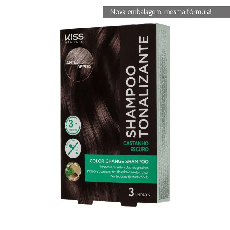 Shampoo Tonalizante Color Change Kiss New York Castanho Escuro - Imagem 8