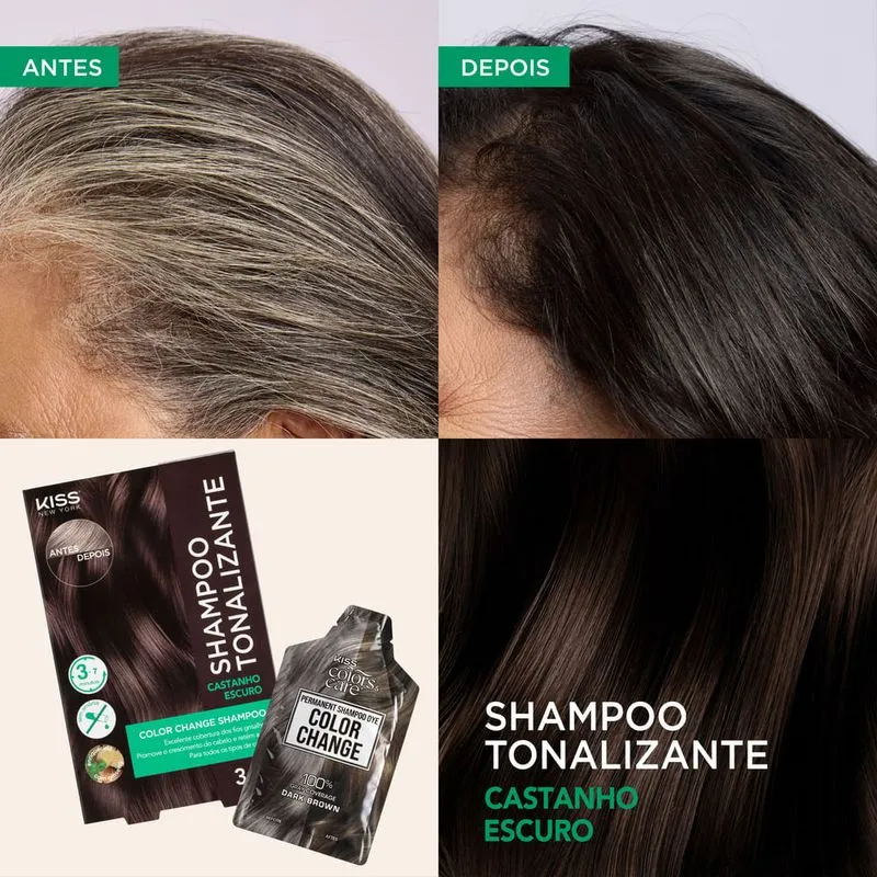 Shampoo Tonalizante Color Change Kiss New York Castanho Escuro - Imagem 3