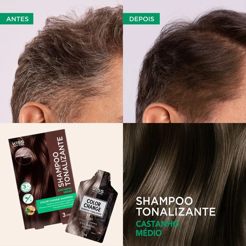 Shampoo Tonalizante Color Change Kiss New York Castanho Médio - Imagem 3