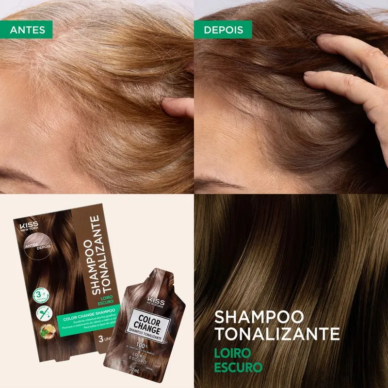 Shampoo Tonalizante Color Change Kiss New York Loiro Escuro - Imagem 3
